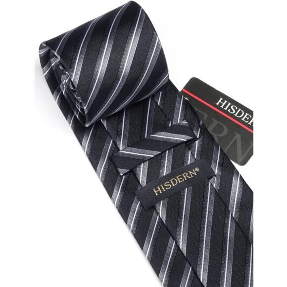 Stripe Tie Mens Ties with Pocket Square Set Classic 3.4'' Silk Formal Necktie - Picture 3 of 7